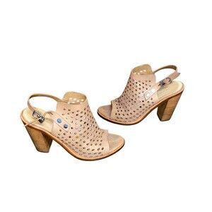 Rag & Bone Wyatt Women's Tan Perforated Leather Slingback Heeled Sandals Sz 36.5